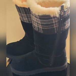 UGG Black and Cream Plaid Shearling Boots